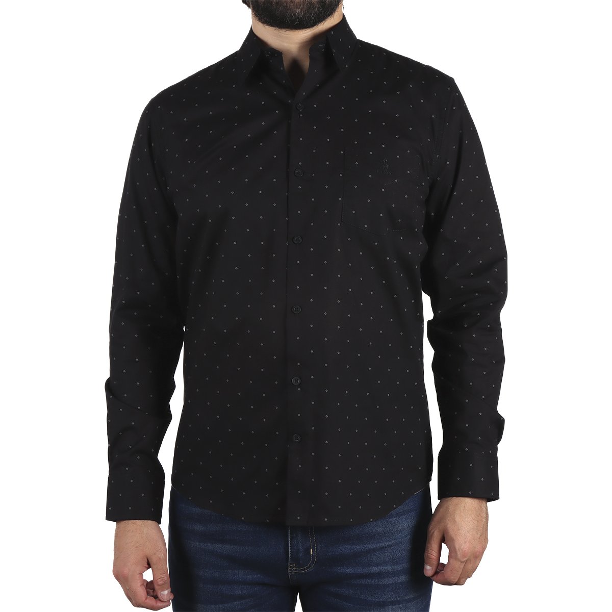 Camisa Estampada Manga Larga Algodón Polo Club Hombre