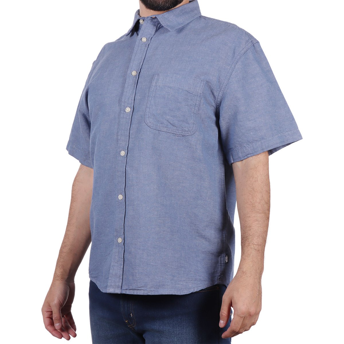 Camisa Regular Fit Manga Corta Vans en Mezcla de  Algodón y Lino para Hombre