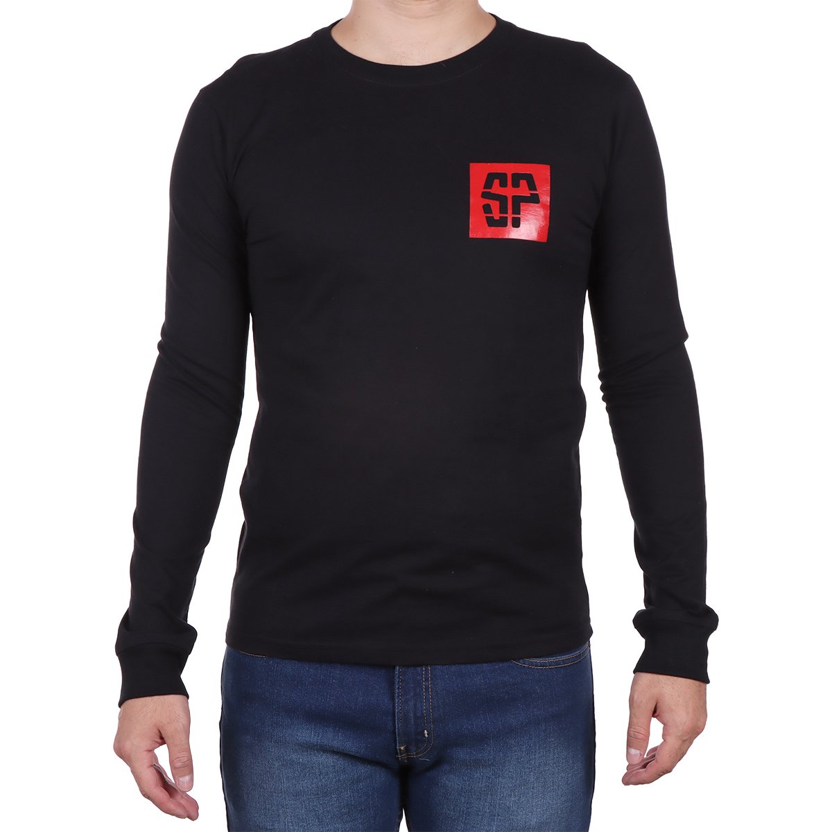 Playera Manga Larga Cuello Redondo Logo Silver Plate Hombre