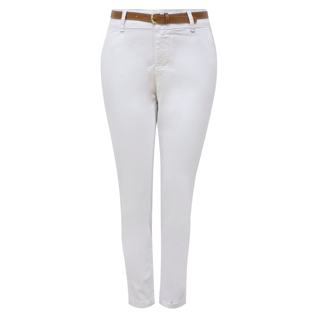 Pantalón Corte Skinny de Gabardina con Cinturón Elle para Mujer