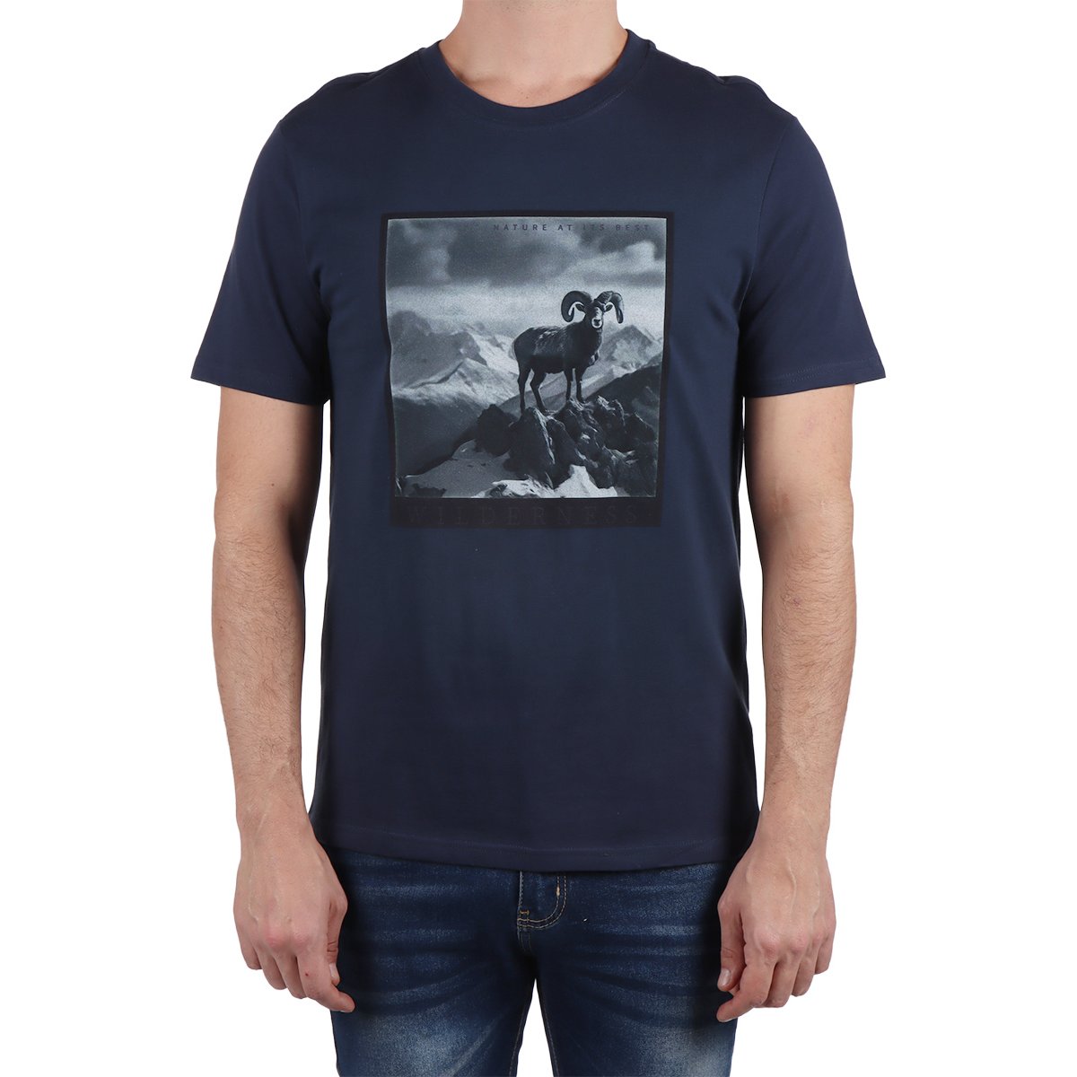 Playera Gráfico Montaña Algodón Casual Jeanious Hombre