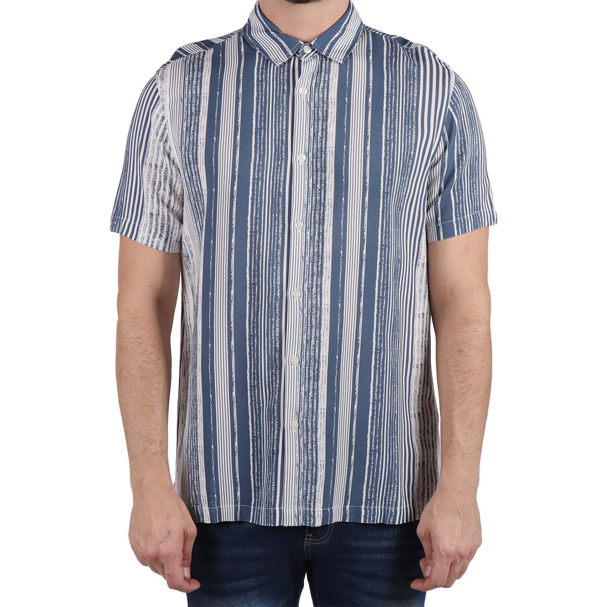 Camisa Manga Corta Rayas Casual Viscosa Fukka Hombre