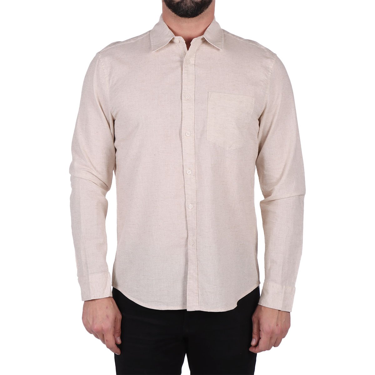 Camisa Lino Manga Larga Estilo Casual Fukka Hombre