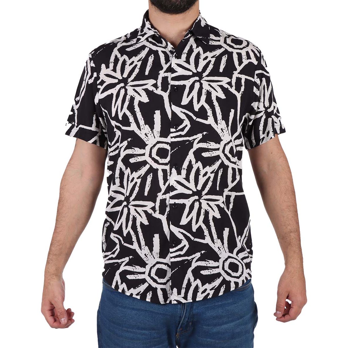 Camisa Manga Corta Viscosa Estampada Casual Yongster Hombre