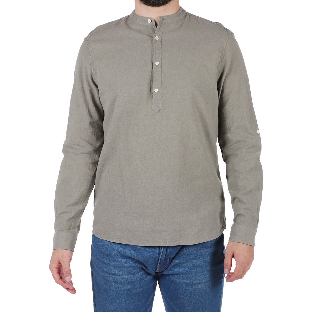 Camisa Ligera de Lino Cuello Mao Bruno Magnani para Hombre