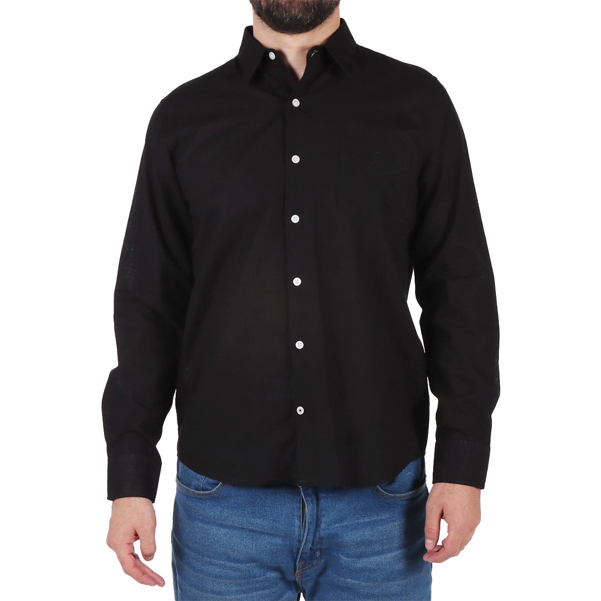 Camisa Negra Lisa de Manga Larga Polo Club para Hombre