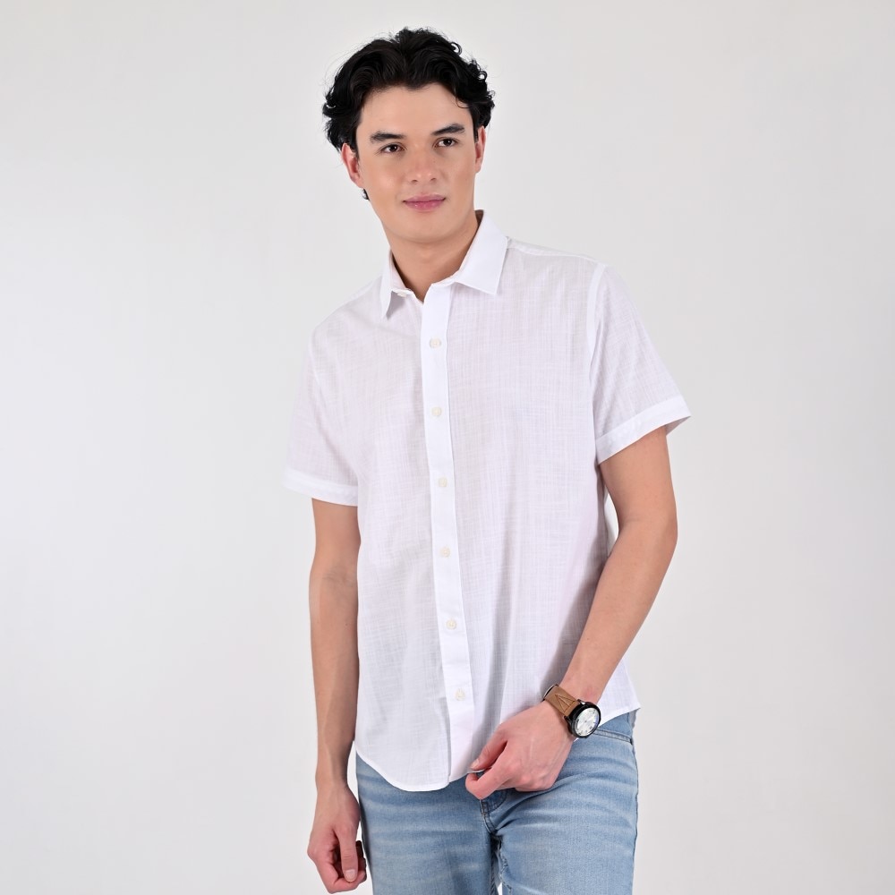 Camisa Slim Fit Estilo Corrugado Supply Manga Corta para Hombre