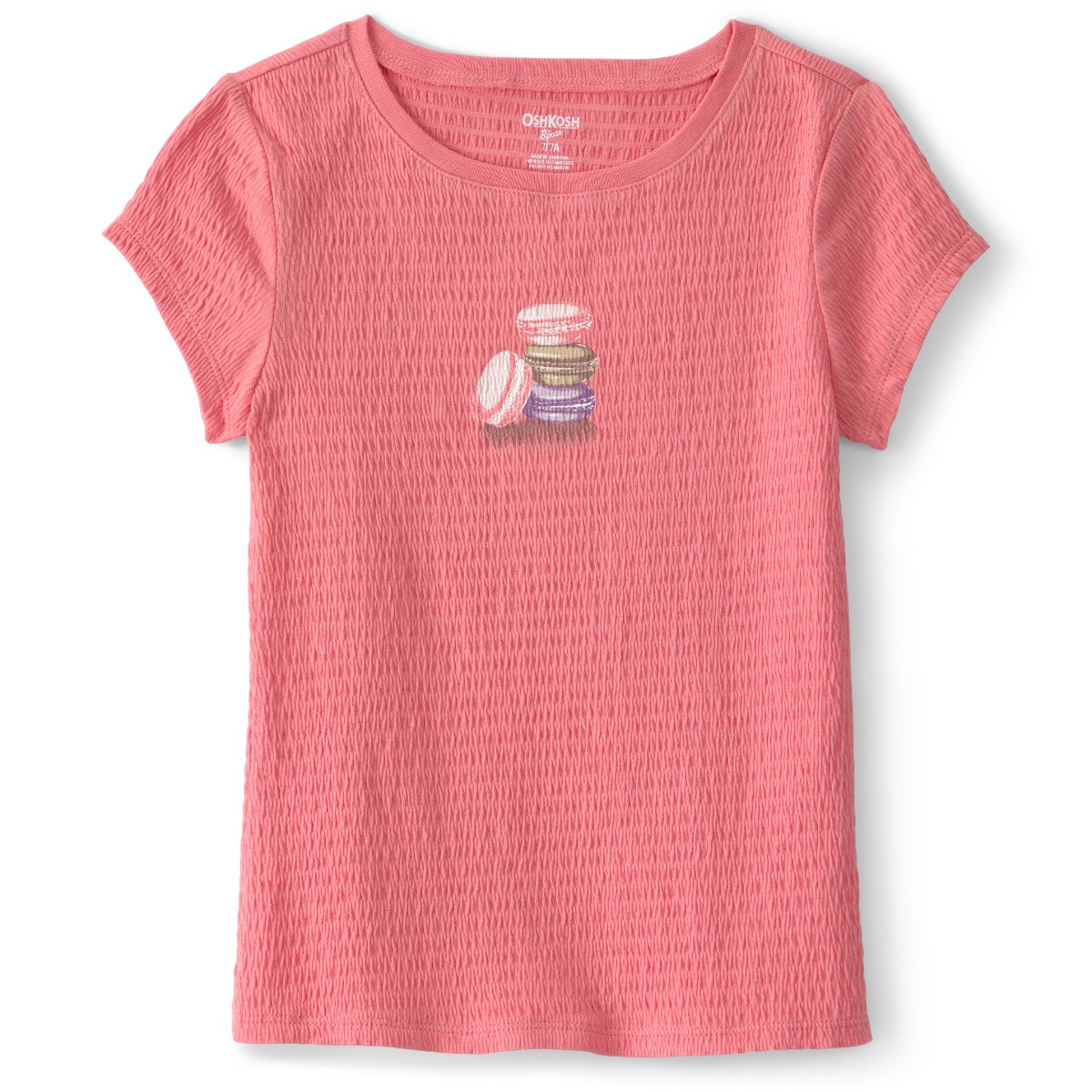 Blusa Casual Textura Oshkosh Manga Corta con Diseño Macarrones para Niña