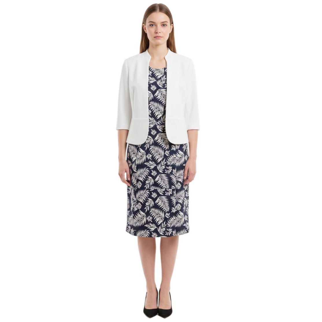 Conjunto de 2 Piezas de Saco Liso y Vestido Estampado Diva para Mujer
