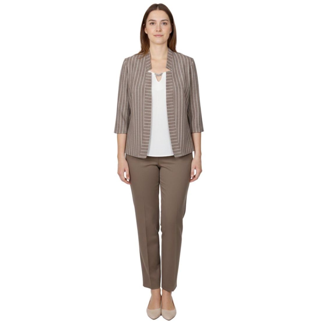 Conjunto de 3 Piezas de Saco Rayado Top y Pantalón Liso Diva para Mujer