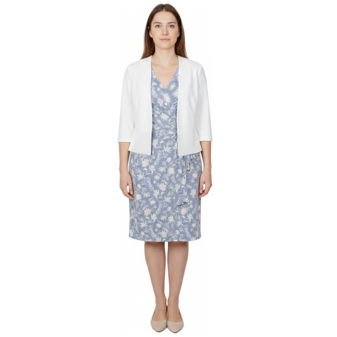 Conjunto de 2 Piezas de Saco Liso y Vestido Estampado Diva para Mujer