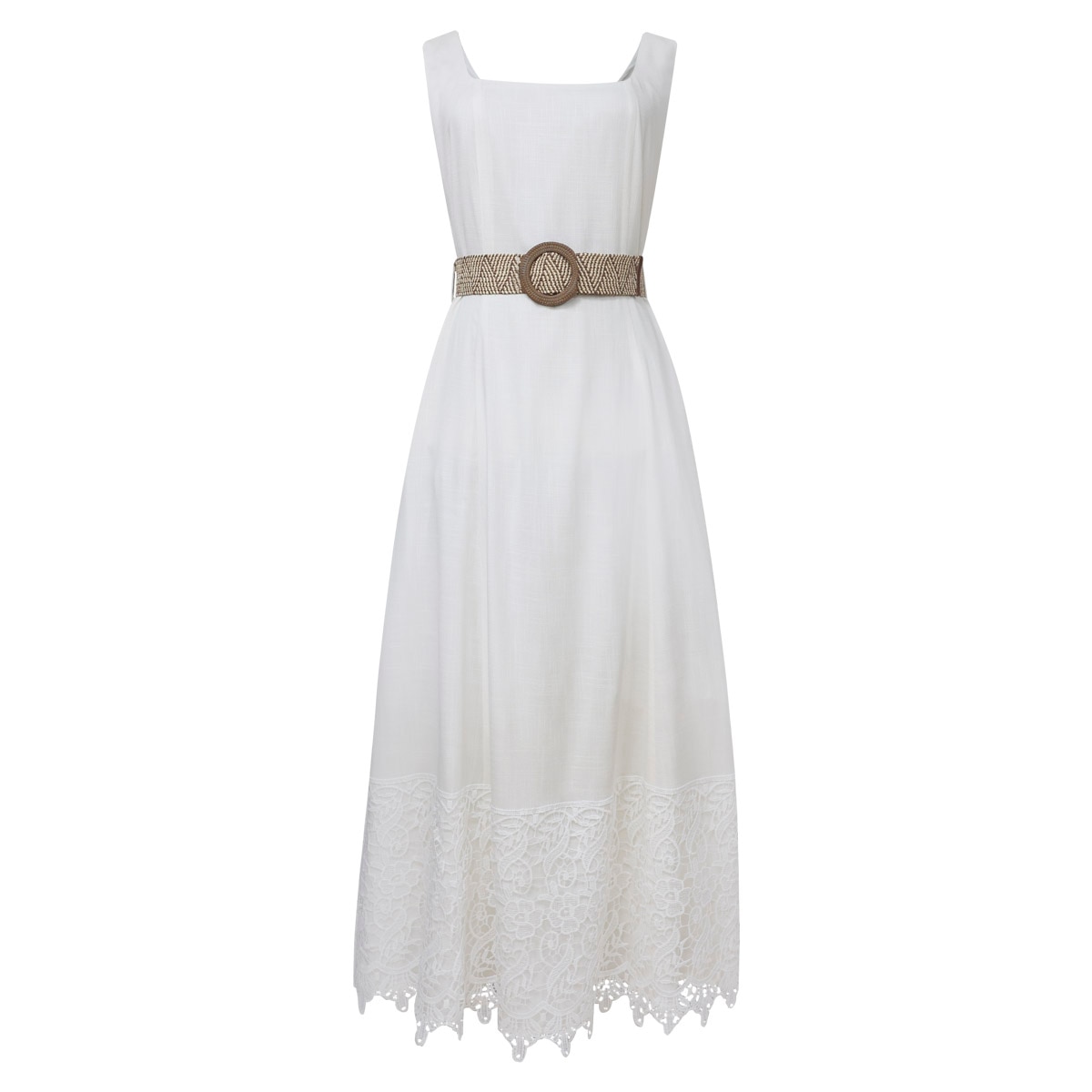 Vestido Corte Princesa Bordada Y Cinturón de Yute para Mujer City Femme