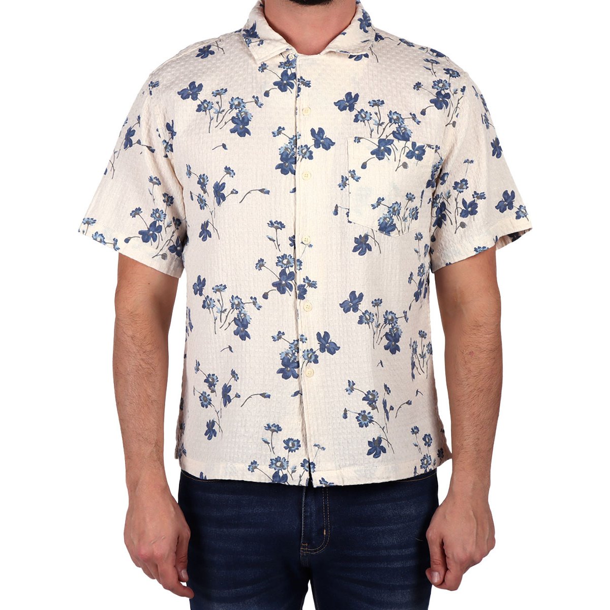 Camisa Flores Manga Corta Estampada Casual Jeanious Hombre
