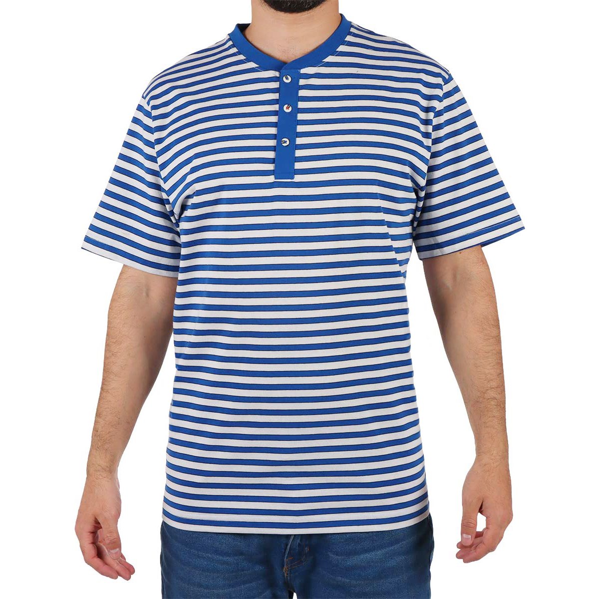 Playera Manga Corta Cuello Henley Rayas Swiss Navy Hombre