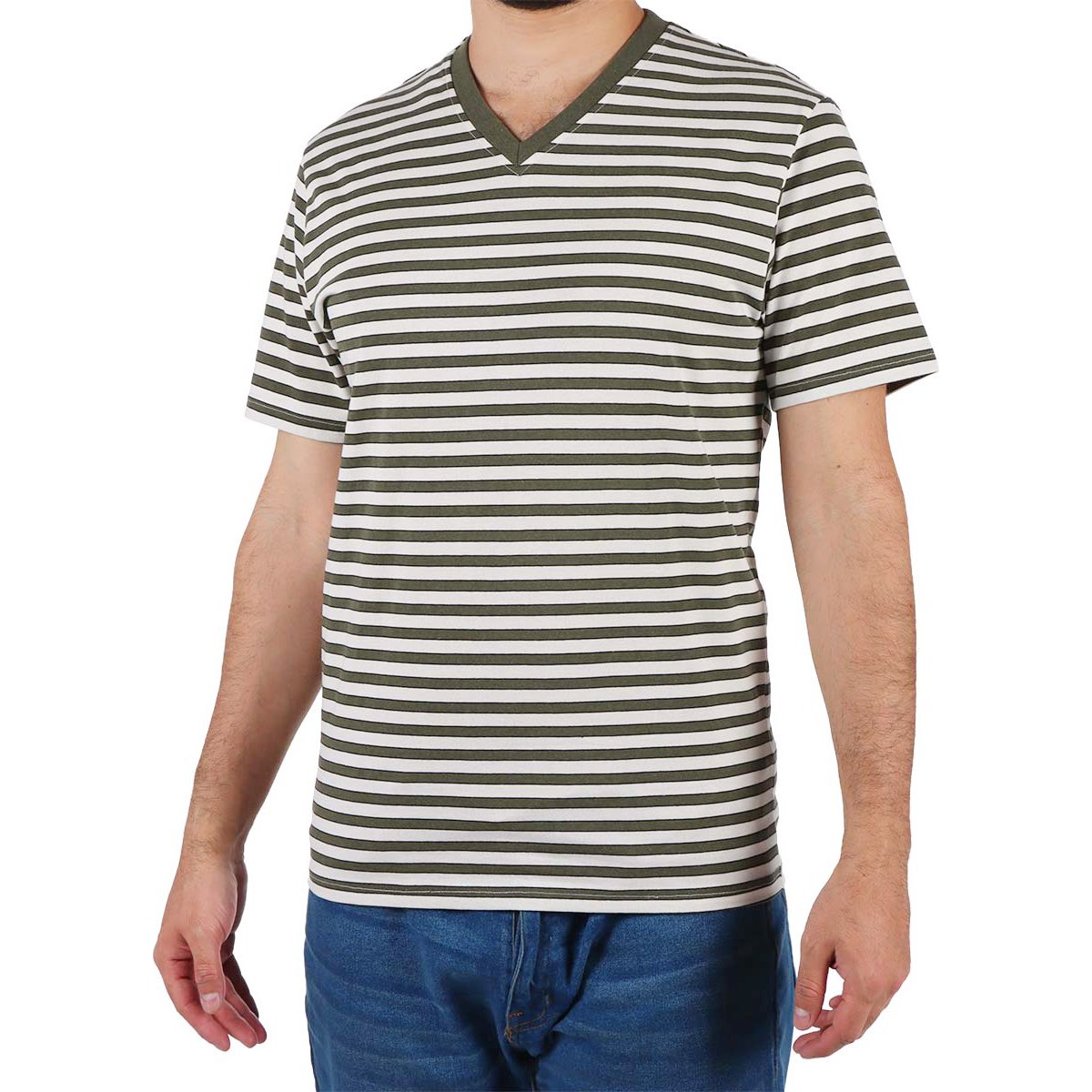 Playera Rayas Cuello V de Algodón Swiss Navy para Hombre