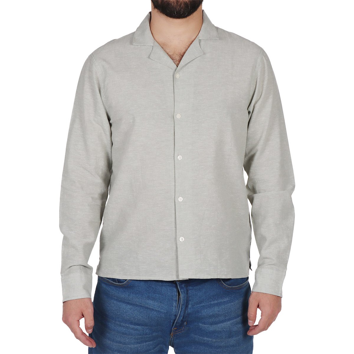 Camisa Manga Larga Casual Cuello Abierto Jeanious Hombre