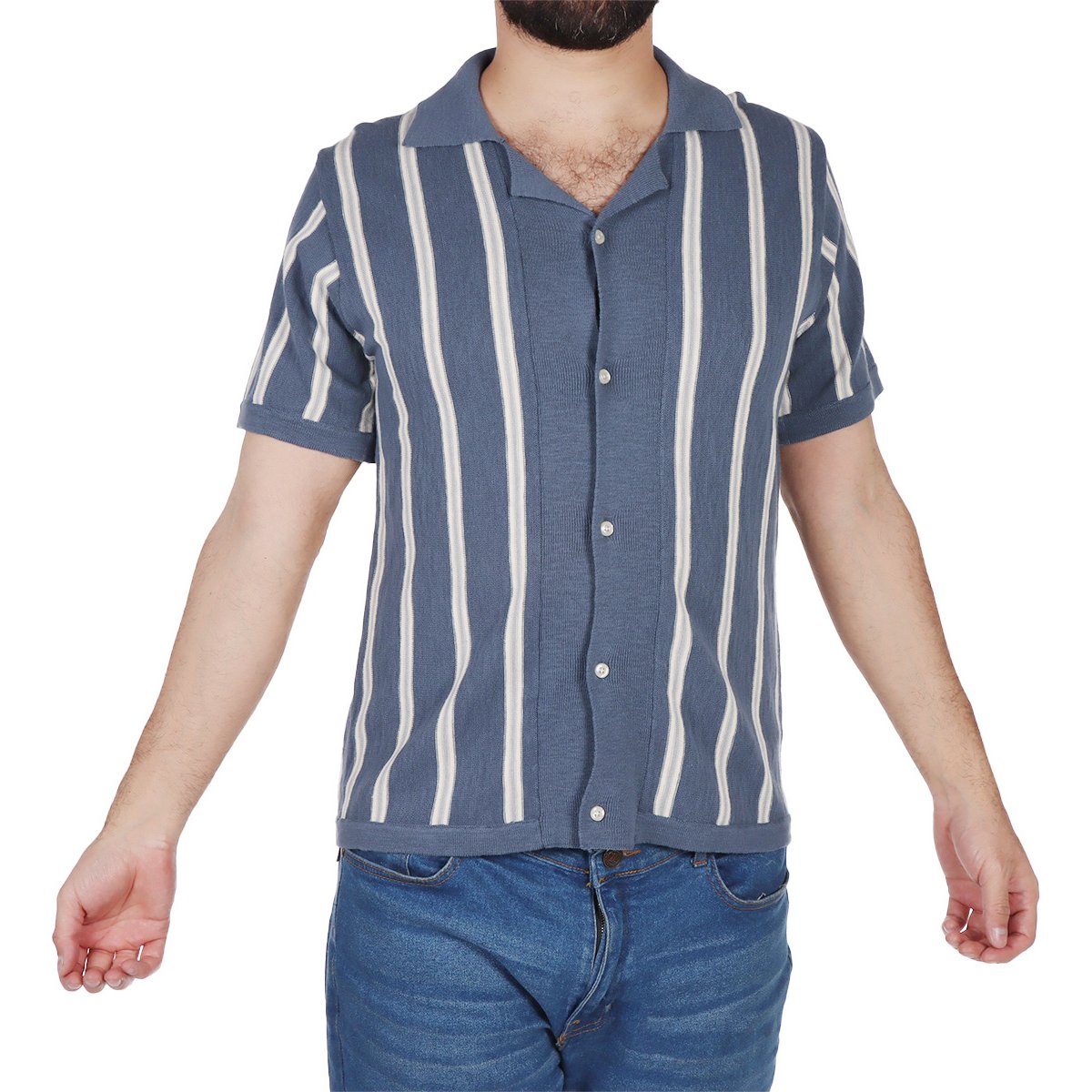 Camisa Manga Corta Tejida Rayas Casual Jeanious Hombre