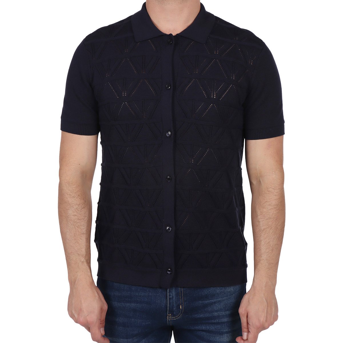 Camisa Polo Patrón Geométrico Calado Bruno Magnani Hombre