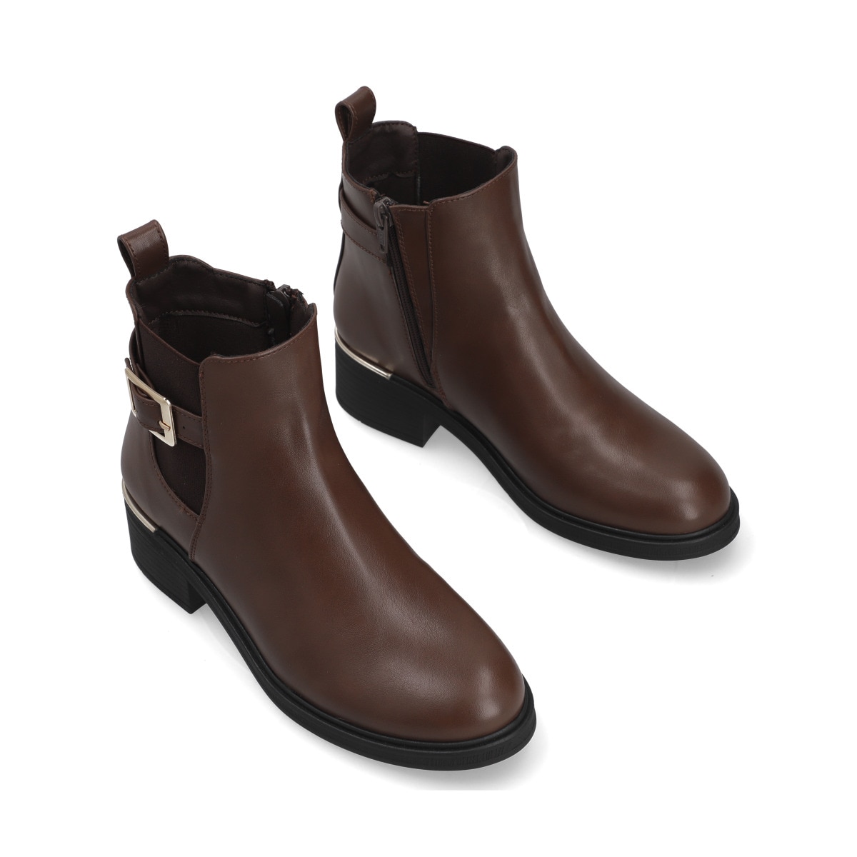 Botín Casual Capa de Ozono Café Hebilla Lateral para Mujer