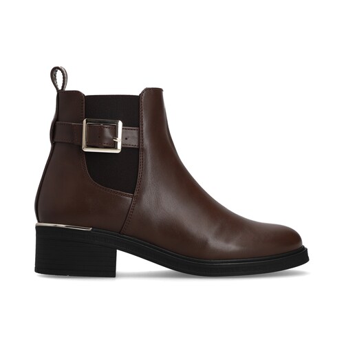 Botín Casual Capa de Ozono Café Hebilla Lateral para Mujer
