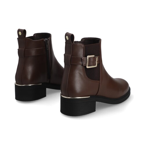 Botín Casual Capa de Ozono Café Hebilla Lateral para Mujer