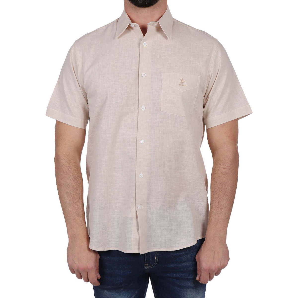 Camisa Manga Corta Tejido de Lino Polo Club para Hombre