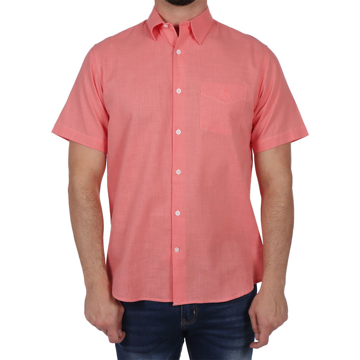 Camisa Manga Corta de Lino Coral Polo Club para Hombre