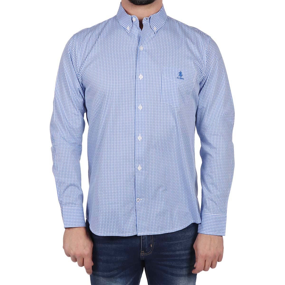 Camisa Manga Larga Cuadros Azules Polo Club para Hombre
