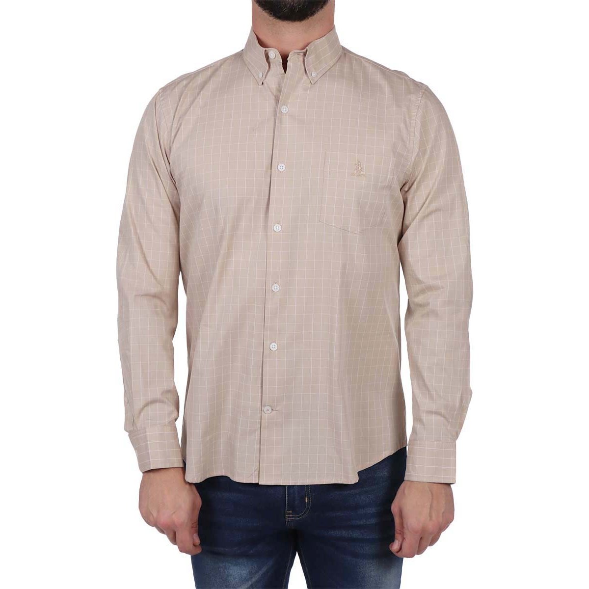 Camisa Diseño Cuadros Beige Polo Club para Hombre
