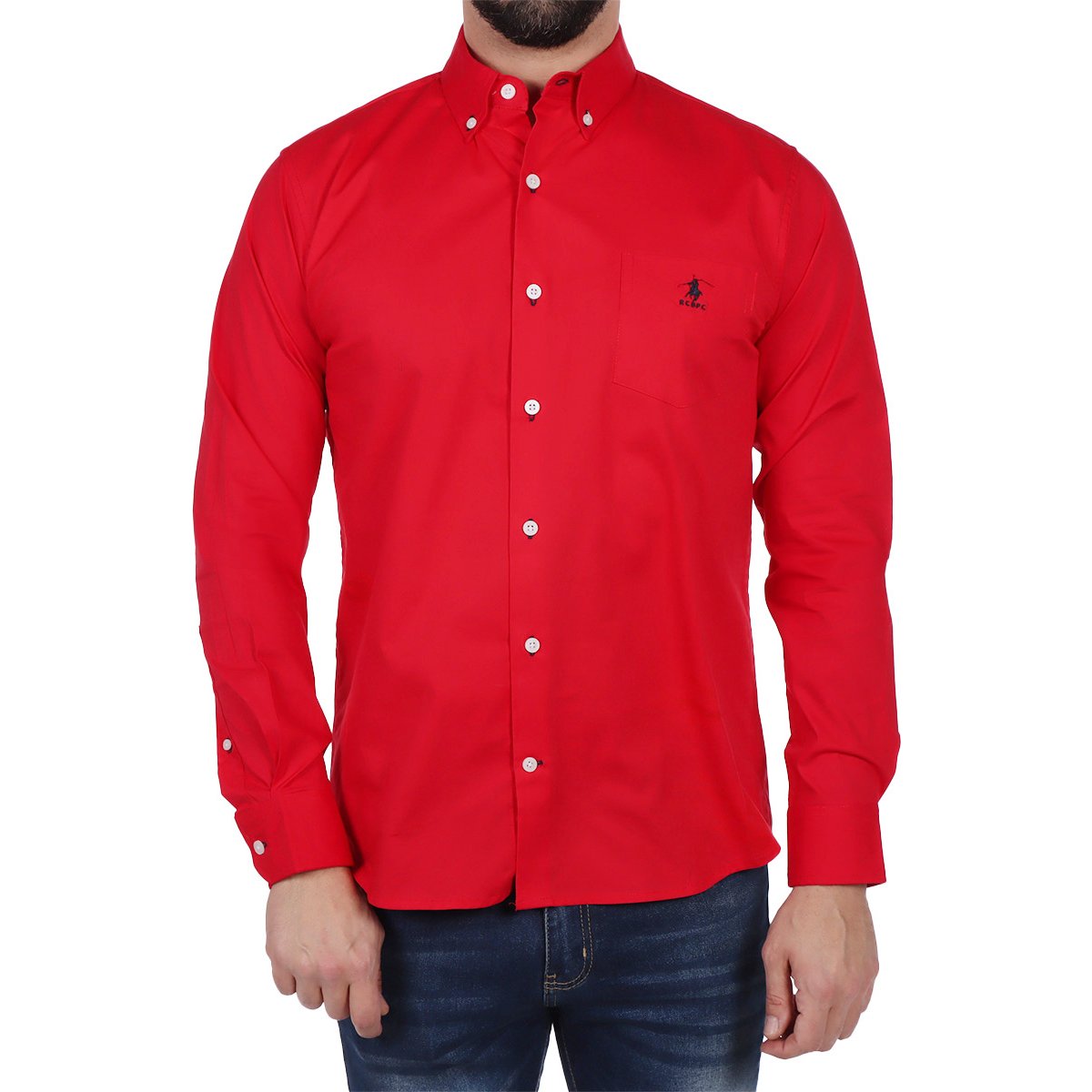 Camisa Manga Larga Lisa Stretch Rojo Polo Club para Hombre