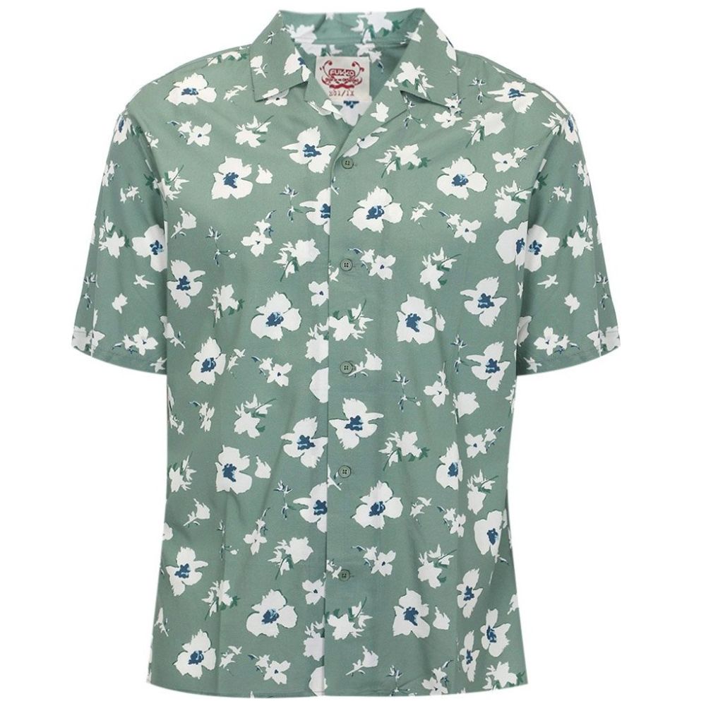 Camisa Manga Corta Estampado Flores Fukka para Hombre Plus