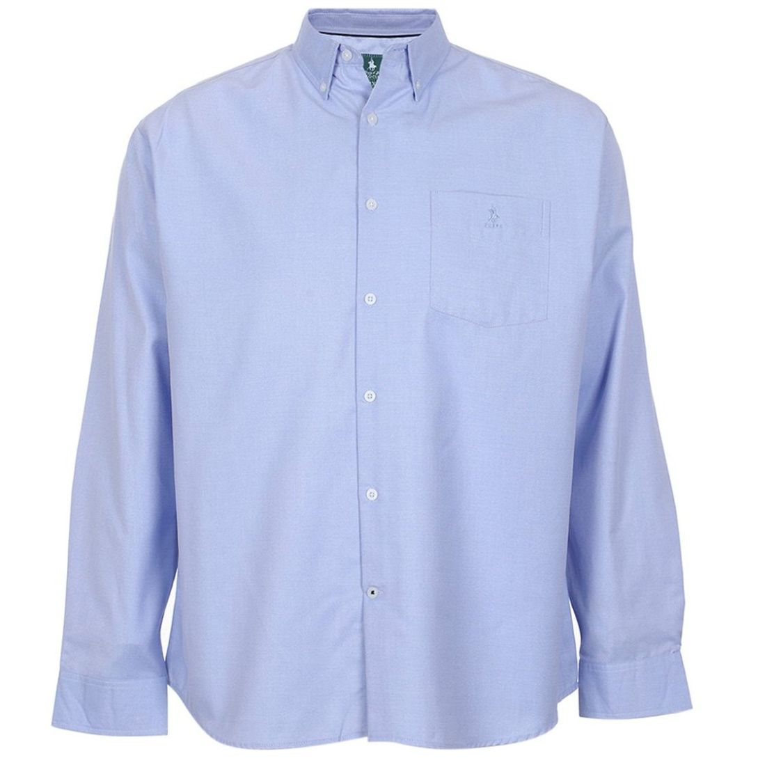 Camisa Lisa Azul Manga Larga Polo Club para Hombre Plus