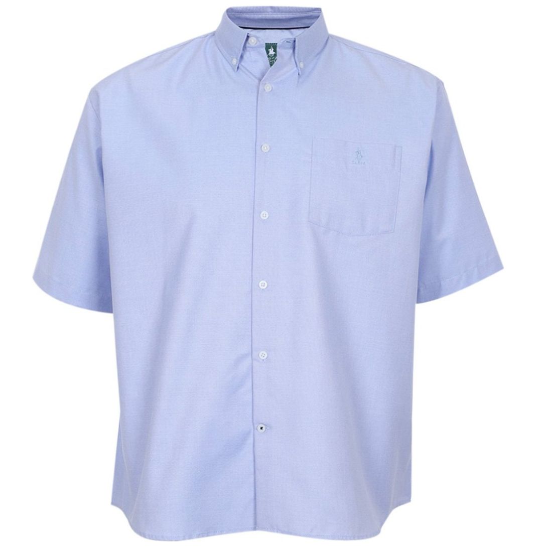 Camisa Lisa Azul Manga Corta Polo Club para Hombre Plus