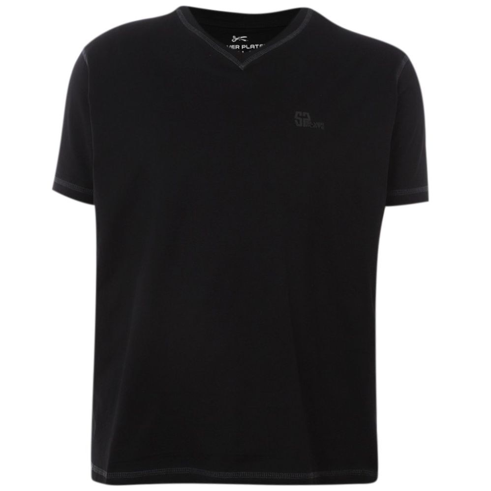 Playera Cuello V Silver Plate con Logo Manga Corta para Hombre Plus