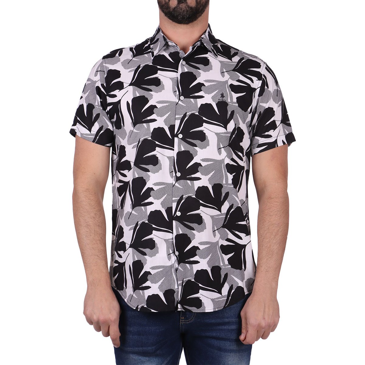 Camisa Manga Corta Estampado Floral Casual Polo Club Hombre
