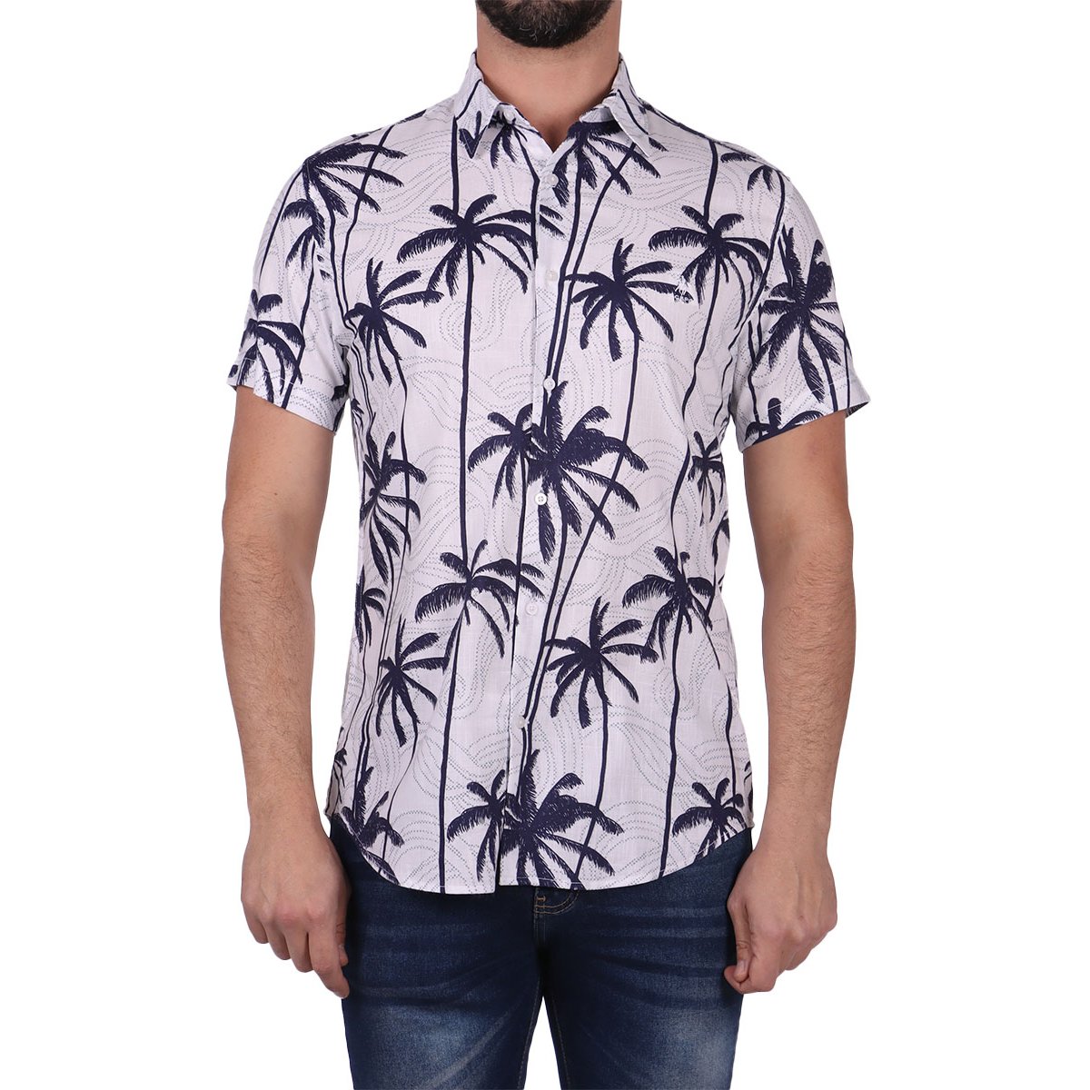 Camisa Manga Corta Estampado Palmeras Polo Club Hombre
