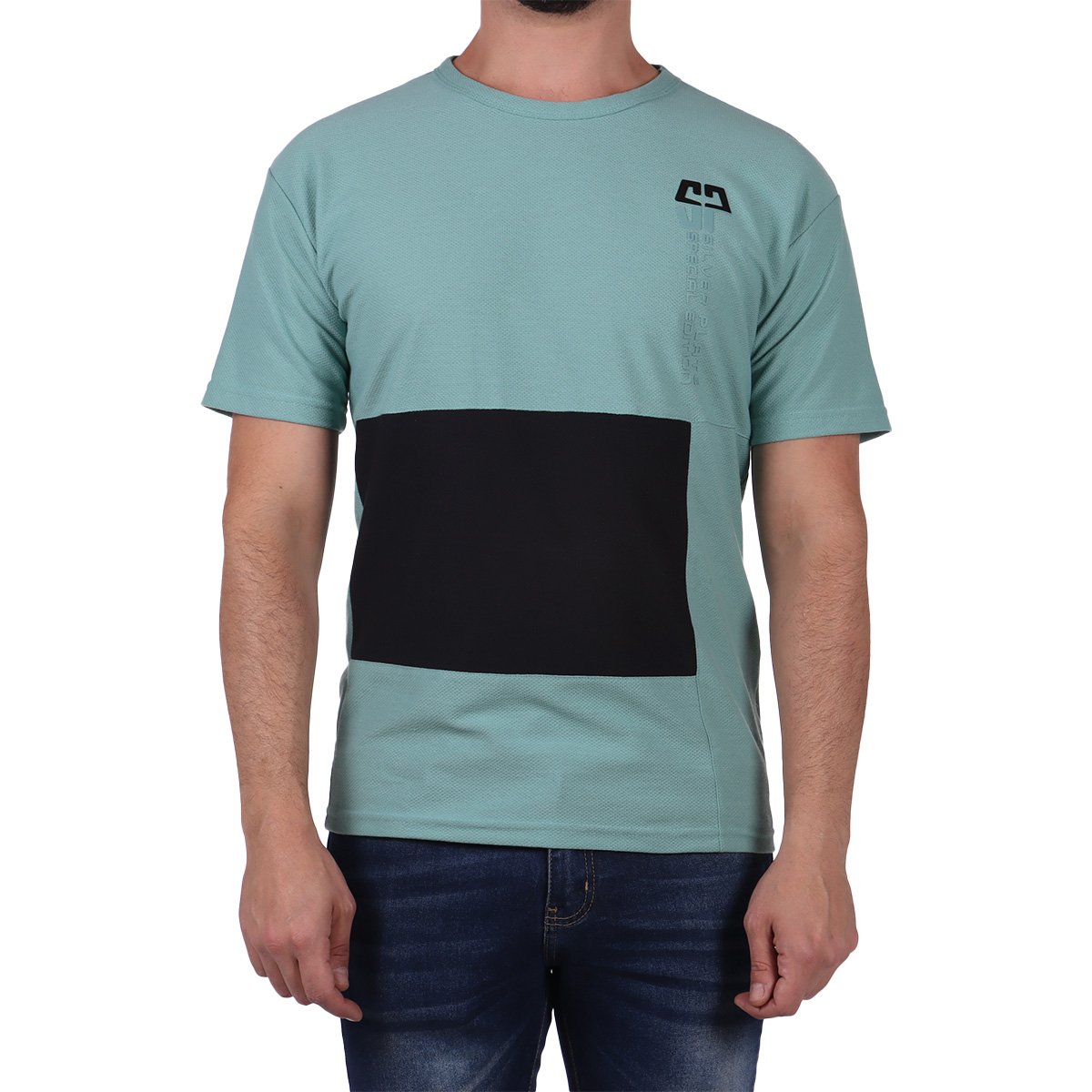 Playera con Bloque Color Manga Corta Silver Plate Hombre
