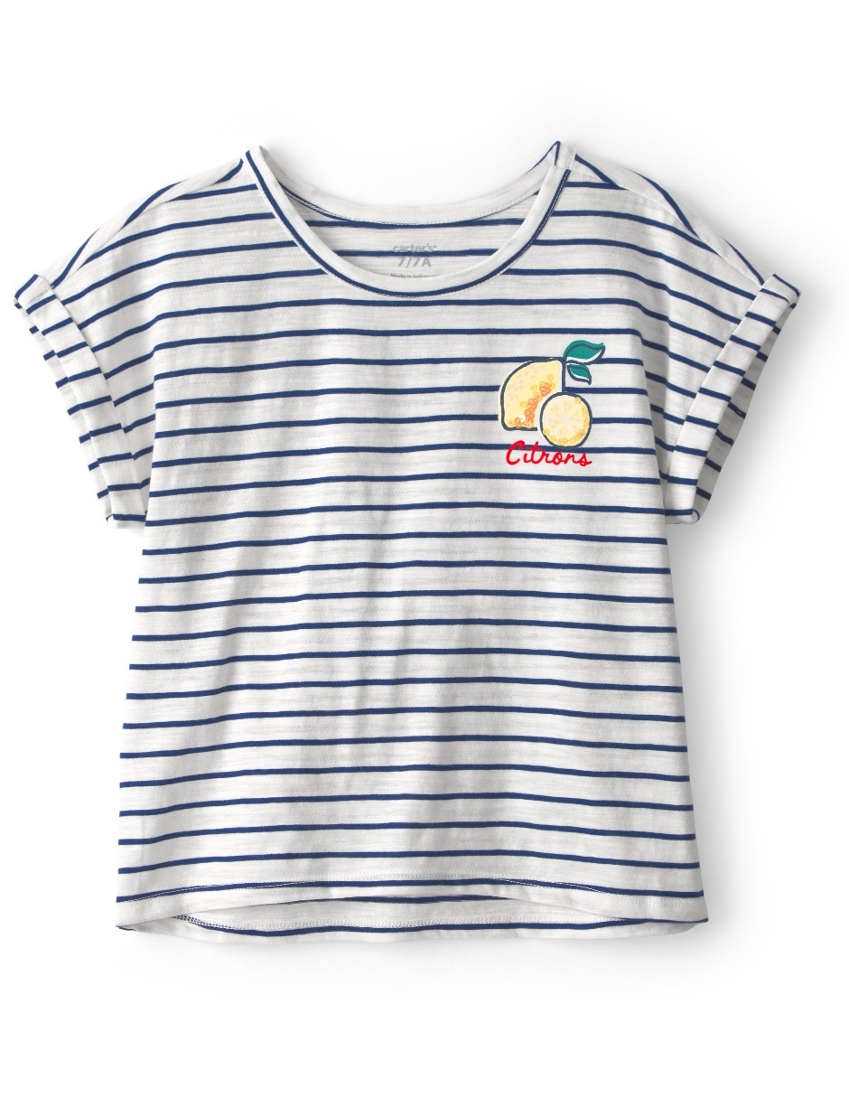 Blusa con Diseño Rayas Carter's Manga Corta Roll Up para Niña