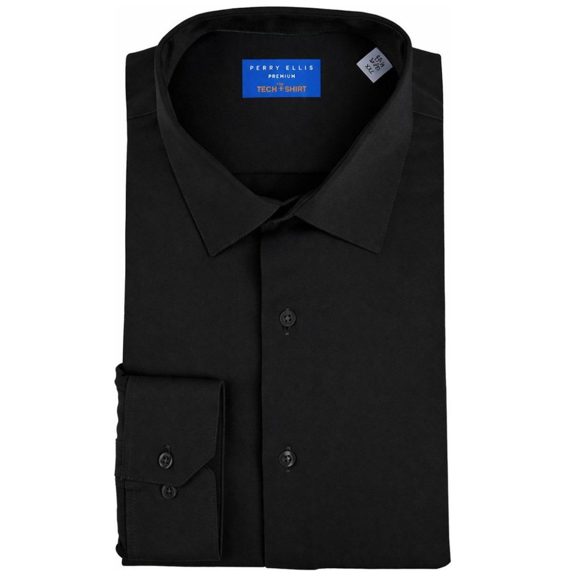 Camisa Lisa Negra Perry Ellis Manga Larga para Hombre Plus