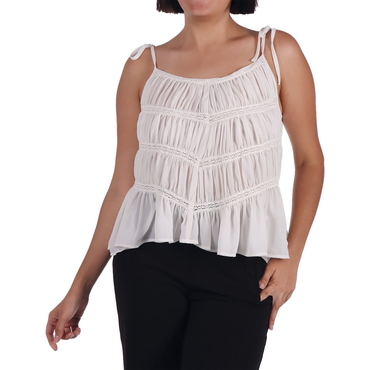 Top con Cordón en Hombros y Fruncidos Dex para Mujer