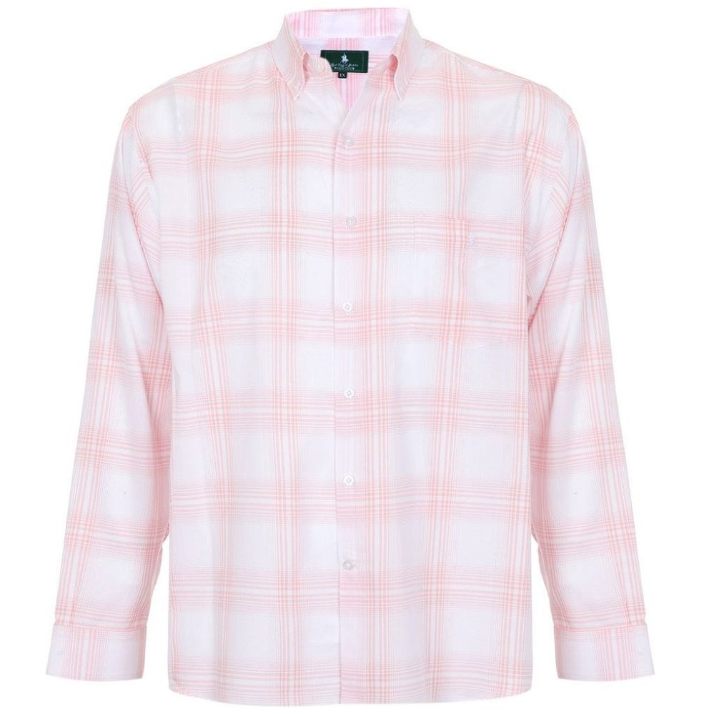 Camisa Cuadros Rosa Polo Club Manga Larga para Hombre Plus