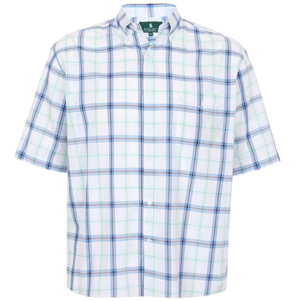 Camisa Cuadros Azul Polo Club Manga Larga para Hombre Plus