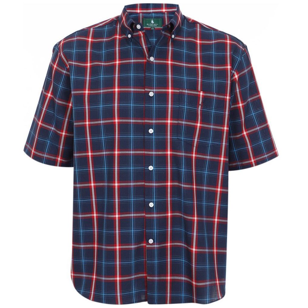 Camisa Cuadros Polo Club Azul Marino Manga Corta para Hombre Plus