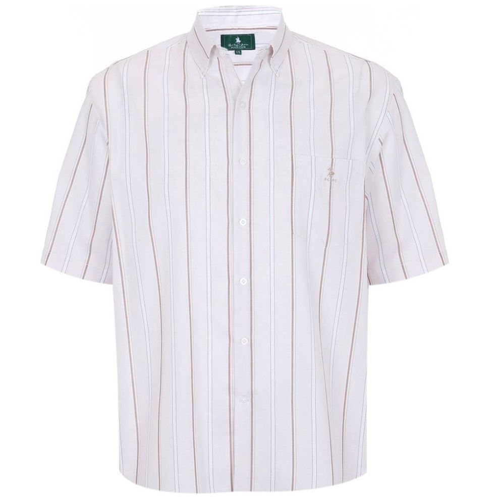 Camisa Rayas Beige Polo Club Manga Corta para Hombre Plus