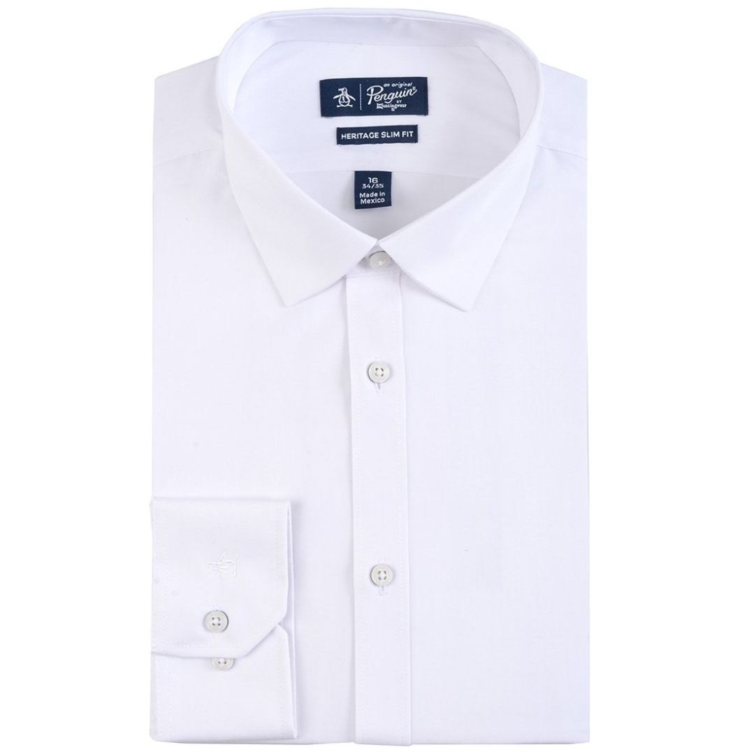 Camisa Lisa Blanca Original Penguin Manga Larga para Hombre Plus