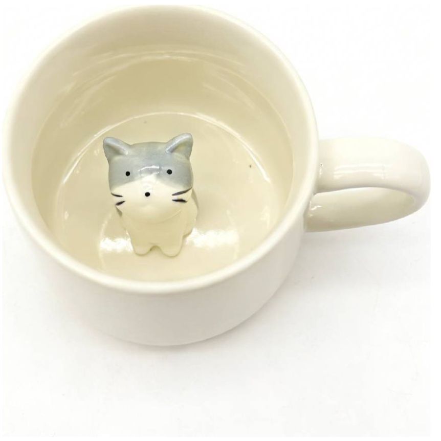 Taza 350 Ml Gato Cerámica Gris Home And Details