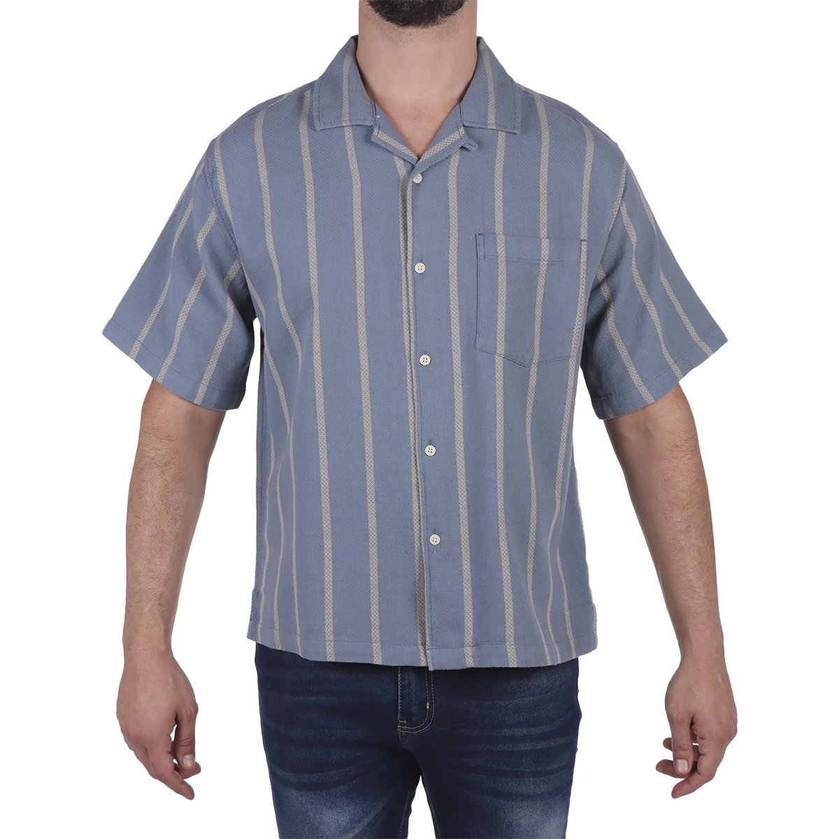 Camisa Manga Corta Suave Rayas Verticales Jeanious para Hombre