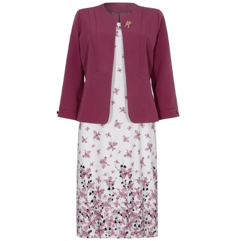 Conjunto Saco Liso Y Vestido Estampado Joces para Mujer