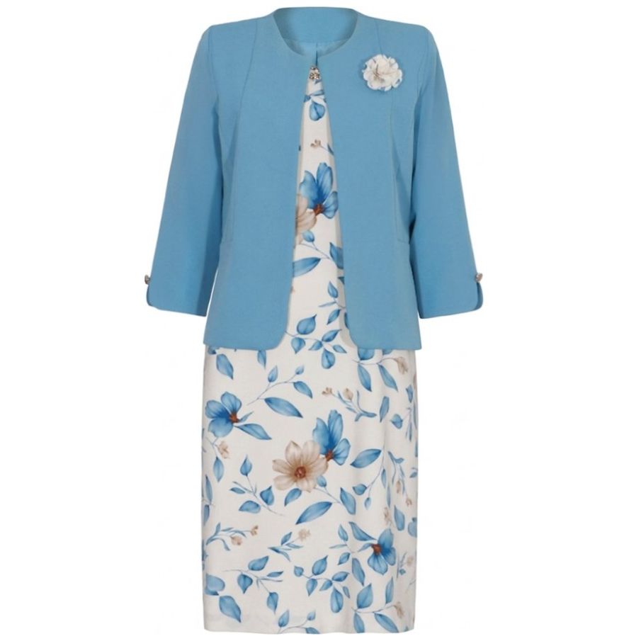 Conjunto Saco Liso Y Vestido Estampado Joces para Mujer