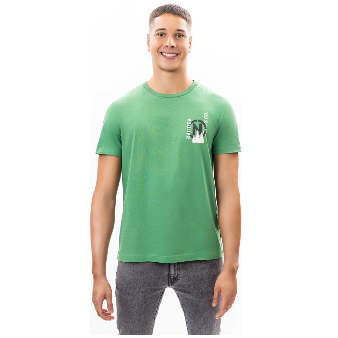 Playera Regular Fit con Diseño Nautica Verde Medio Manga Corta para Hombre